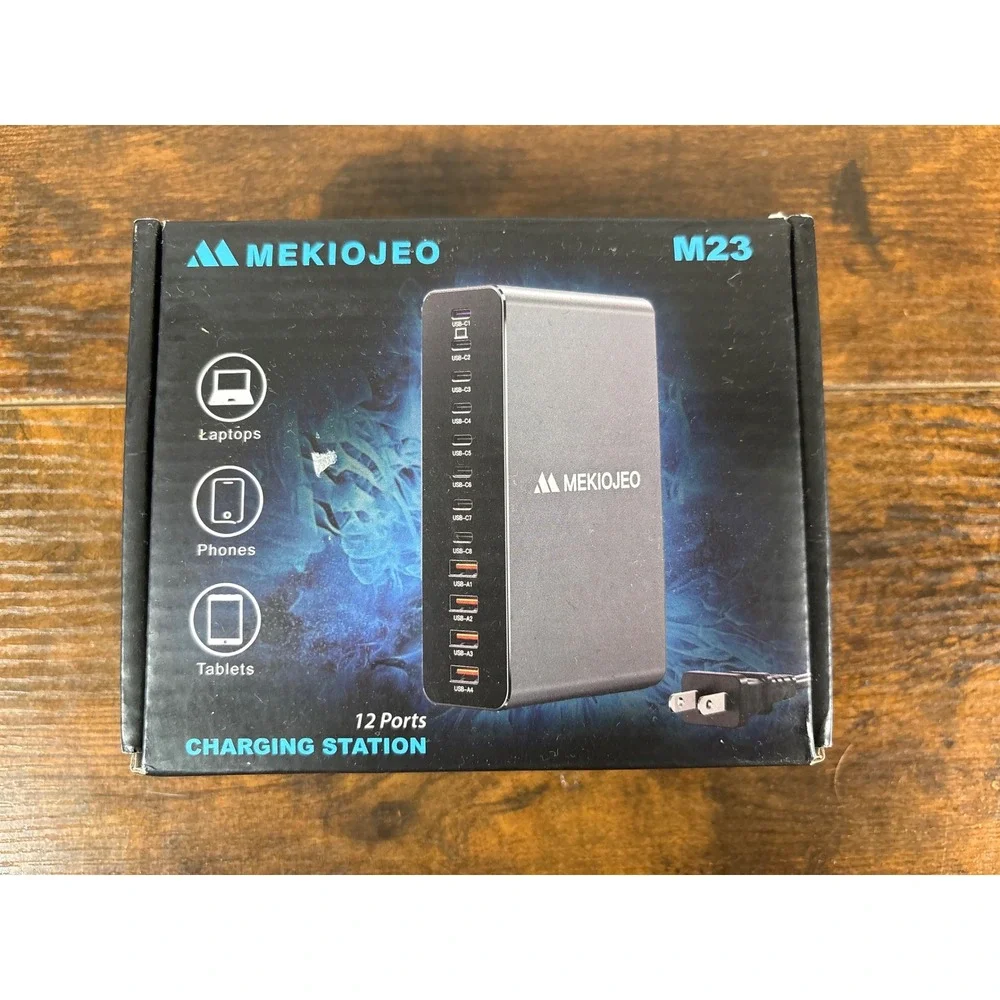 MEKIOJEO M23 12 Port USB C Charging Station Desktop Hub 8 USB-C 4 USB-A Gray